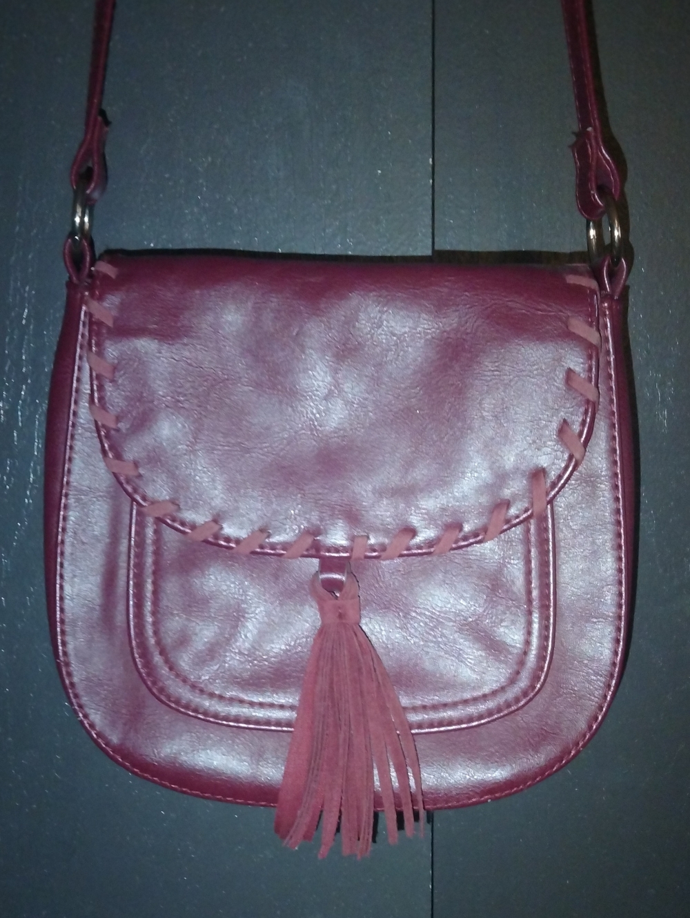Burgundy Women’s Crossbody Bag with Tassel Accent